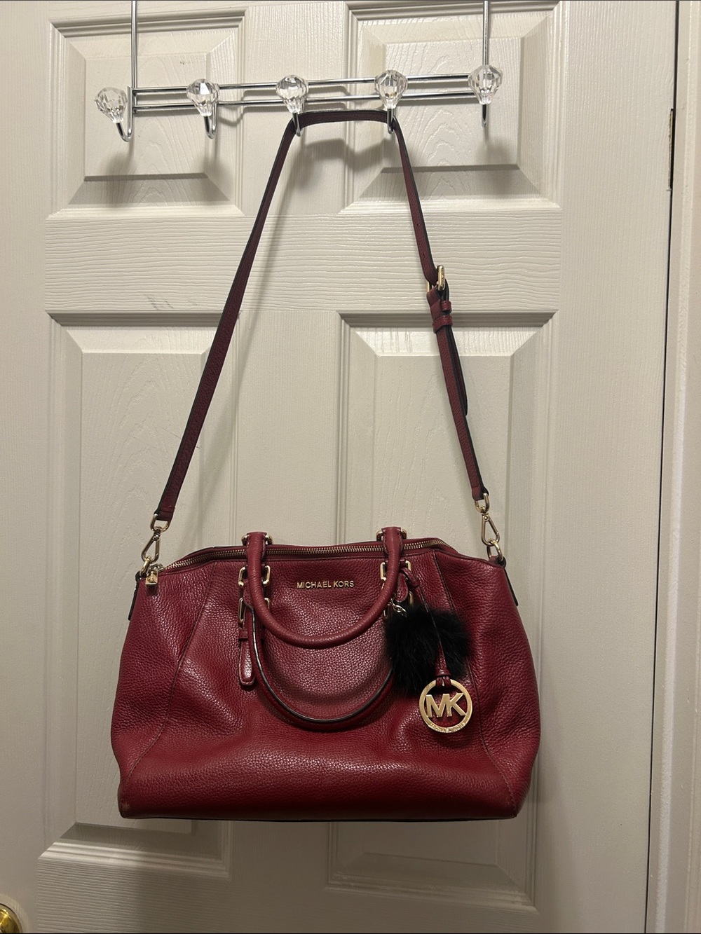Michael Kors Wine Red Leather Satchel with Gold Hardware
